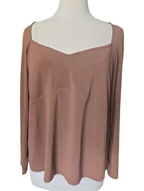 Elements Sweetheart Neck Empire Waist Top Long Sleeve Brown Plus - 14/16
